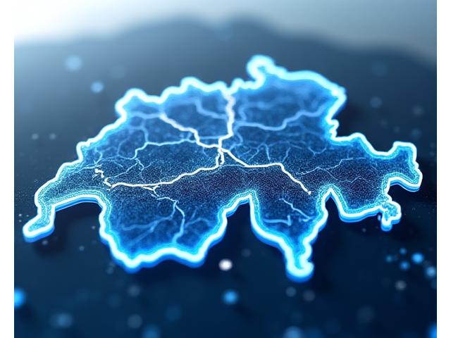An intricate, illuminated map of Switzerland with key cross-border routes, highlighting precision and clarity in travel planning.