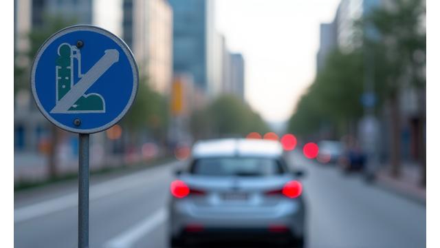 Car driving through an environmental zone sign