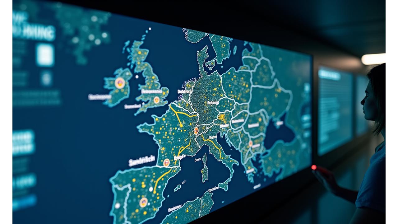 Interactive digital map showing live traffic flows and border crossing wait times in Switzerland with green, yellow, and red indicators.